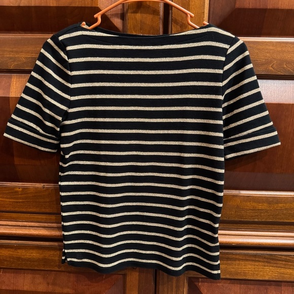 Lauren Ralph Lauren Petite Black Gold Metallic Stripes Short Sleeves Size PS - Picture 1 of 10